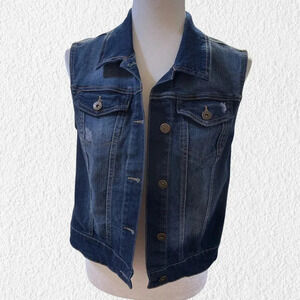 MUDD Vest Juniors Dark/Medium Wash Denim Distressed Size Medium Western Boho